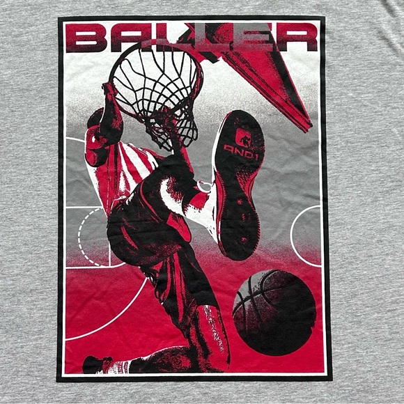 AND1 Men's Vintage Basketball Baller Graphic T-Shirt Size XL Gray - Picture 2 of 8